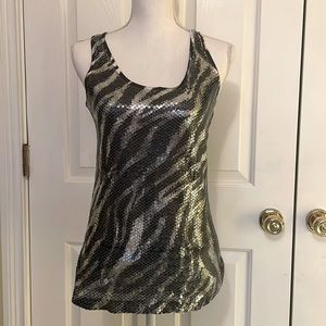 Caché Vintage Black & Silver Animal Print Sequin Tank